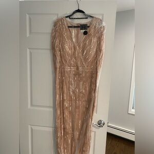 Mac Duggal Sequin Long Sleeve Dress in Gold